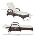 thumbnail image 3 of Outsunny Chaise Longue en Osier, Chaise Longue d'Extérieur, Chaise Longue de Patio en Rotin PE avec Appui-Tête, Dossier à Hauteur Réglable à 5 Niveaux, Coussin et Roues, Brun Mélangé et Blanc Crème, 3 of 10