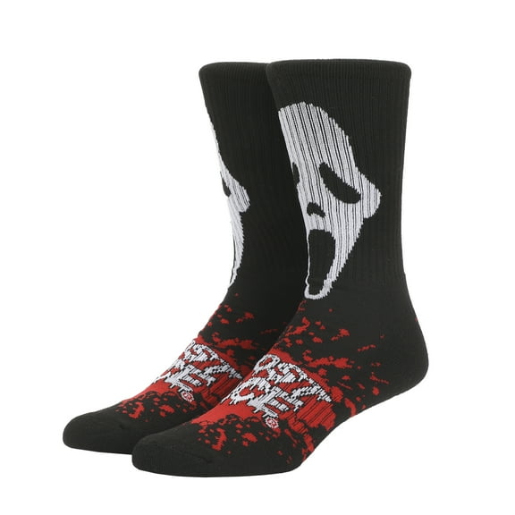 Ghostface Mask With Text and Splatter Mens Athletic Crew Socks