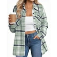 thumbnail image 5 of Women's Blouses & Button-Down Shirts Casual Long Sleeve Plaid Fashion Shirts Fall Lightweight Dressy Shacket with Pockets Mint Green 2XL, 5 of 6