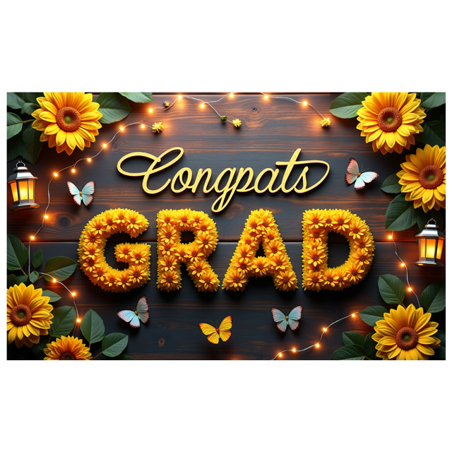 Congrats Grad Banner Sunflower Decor Backdrop Graduation Party Decoration Background Props Indoor Outdoor Celebration Removable Easy Setup