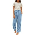 thumbnail image 2 of SGMVNU Girls Casual Pants For Everyday Wear Elastic Waist Long With Drawstring And Side Pockets Comfortable School Outdoor Play For Ages 6-14 Casual Pants(Size 13-14 Years,Sky Blue), 2 of 8