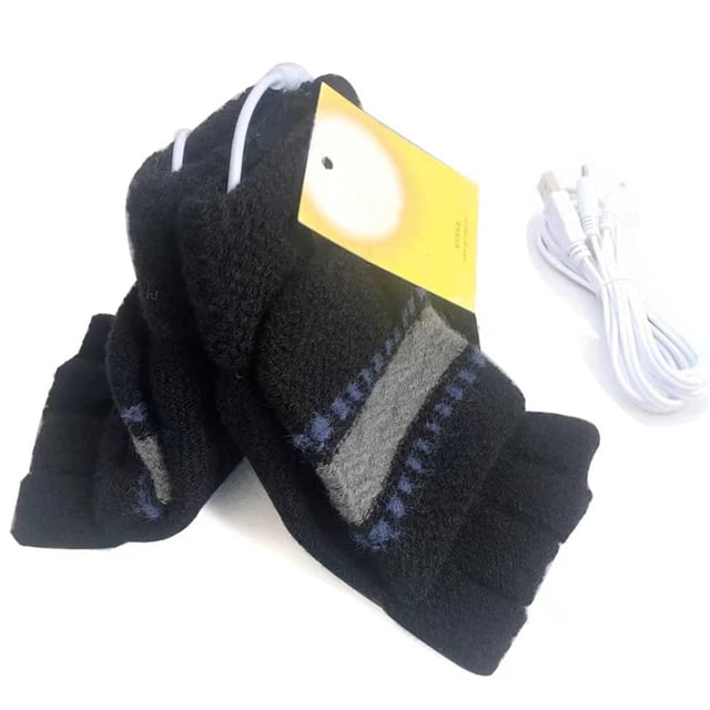 Guantes térmicos por USB para mujer y hombre, guantes térmicos para ordenador portátil, manos para tejer con calor total y medio sin dedos, sin dedos, diseño lavable (negro)