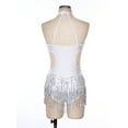 thumbnail image 4 of Kaerm Women One Piece Tassels Shiny Sequins Ballroom Latin Dance Leotard Flowy Fringe Bodysuit Silver XXL, 4 of 6