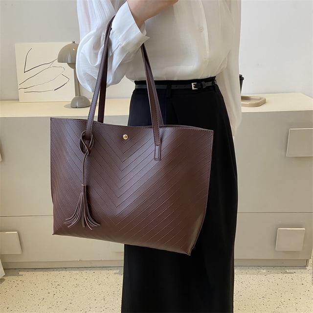 Bolso de hombro para mujer bolso de mano de cuero PU bolso de mano elegante bolsos de mano grandes marrón FLhrweasw Nuevo