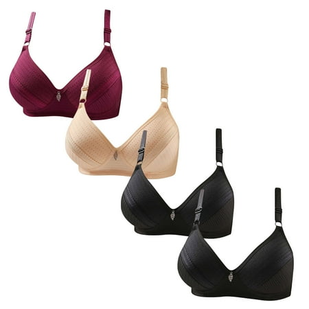 Gnurob Lace Bras for Womens Push Up Wireless Bralettes Breathable Brassiere 3 Pack Plus Size Bralette Comfort Adjustable Straps Bra Sports Wear Clearance Saving A02-Wine Medium