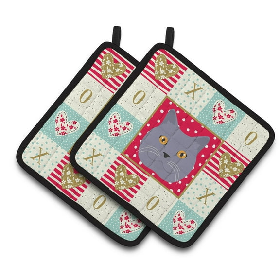 Carolines Treasures CK5095PTHD British Shorthair Cat Love Pair of Pot Holders, 7.5HX7.5W, multicolor
