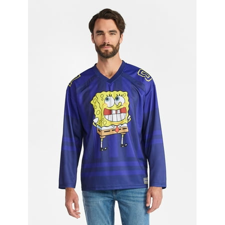SpongeBob SquarePants Men's & Big Men's Graphic Hockey Jersey with Long Sleeves, Sizes XS-3XL
