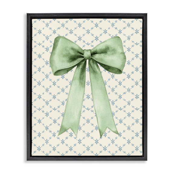 Stupell Industries Glam Green Bow on Rose Quilt Pattern Black Floating Frame Canvas Art, 17 x 21, by Petals Prints Design