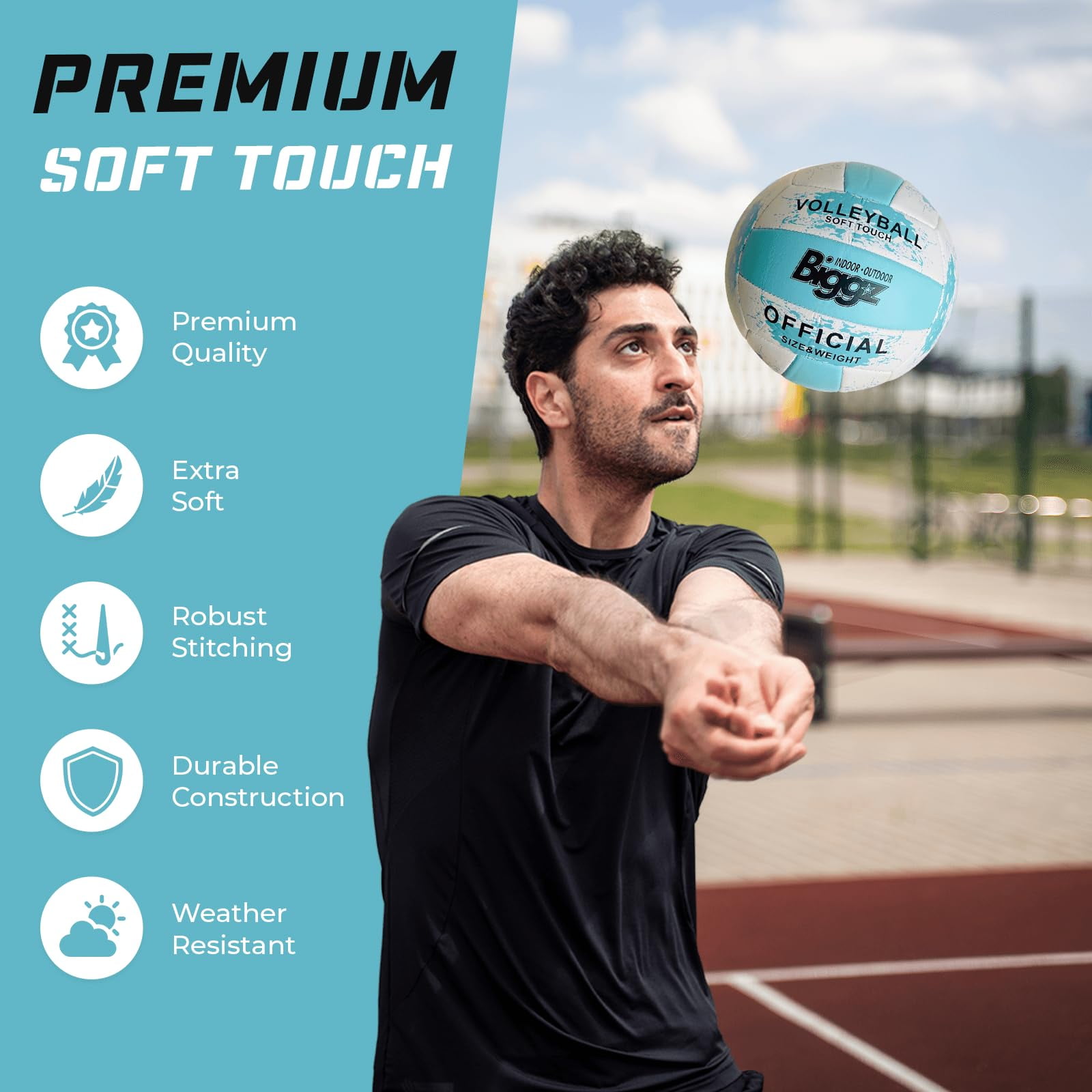 Biggz Beach Volleyball Soft Touch Official Size 5 (6 Pack) with (1) Ball Hand Pump