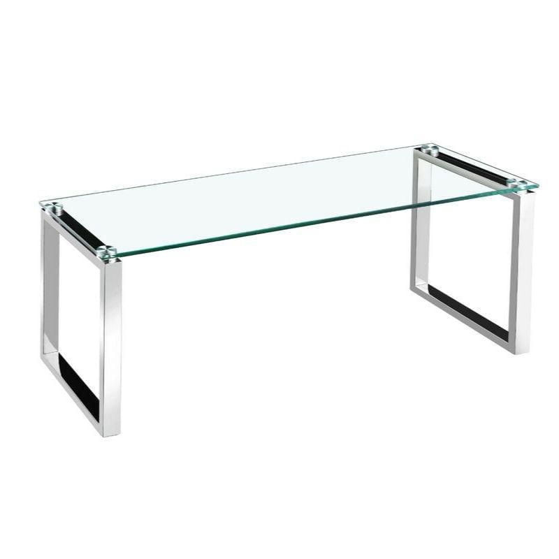 Grande table basse Gyna – Plateau en verre élégant avec pieds chromés brillants, design moderne