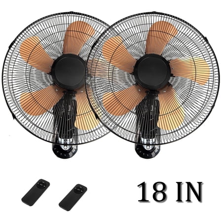 2 Pack 18" Wall Mount Fan with Remote, 3 Speeds Wall Oscillating Fan with 4500 CFM, Cooling Fan with 4 Timing, High Velocity Fans, Yellow