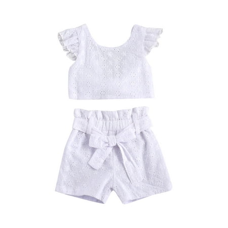 

Suanret Summer Toddler Baby Girls Lovely Clothes Lace Flowers Print Ruffles Short Sleeve T Shirts Tops Shirts Sets White 6-12 Months