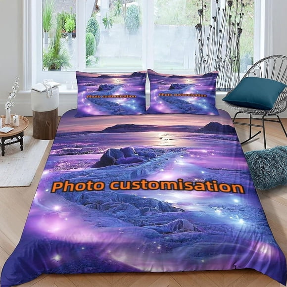 Ensembles de Housse de Couette Personnalisée pour Photo D, Ensemble de Literie Imprimé à Pièces de Personnalisation Diy avec Housses de Couette et Taie d'Oreiller avec Fermeture