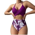 thumbnail image 2 of Gibobby Bañador de una pieza Traje de baño Bikini de triángulo dividido para mujer Conjunto de traje de baño de color sólido estampado(Morado,XL), 2 of 5