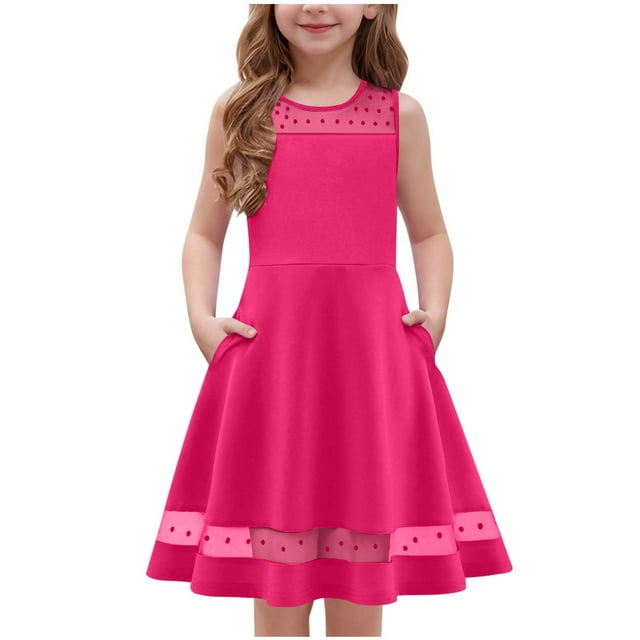 FAIWAD Robe Fille Décontractée à Col Rond Sans Manches Ligne A Robes Enfants Longueur Genou Princesse Fête Mariage Robes 5-13a