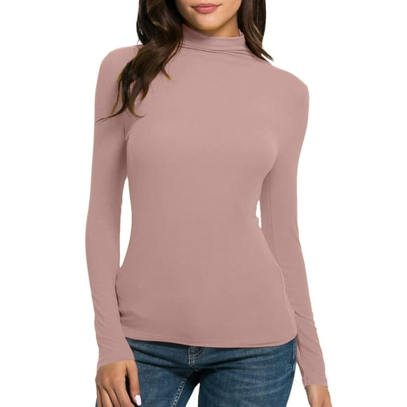 Womens Casual Tight Underwear Tops Solid Turtleneck Long Sleeve Underscrubs Basic Layer Shirts Lightweight Slim Fit Stretch Undershirt