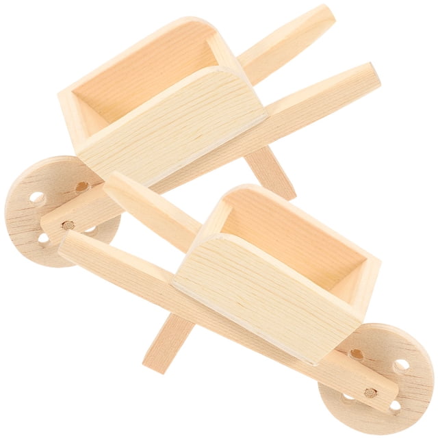 OULII 2 Pcs Mini Wheelbarrow Models for Birthday Decor Miniature Garden