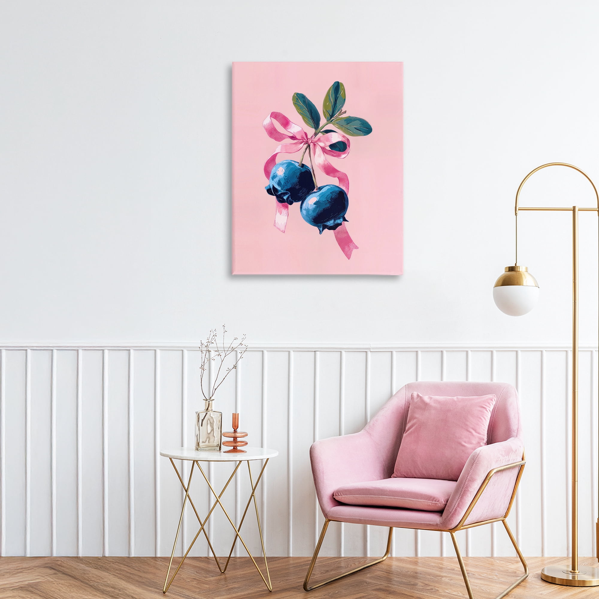 Stupell Industries Blueberry Branch with Pink Bow Canvas Wall Art, design by Imagine It Images