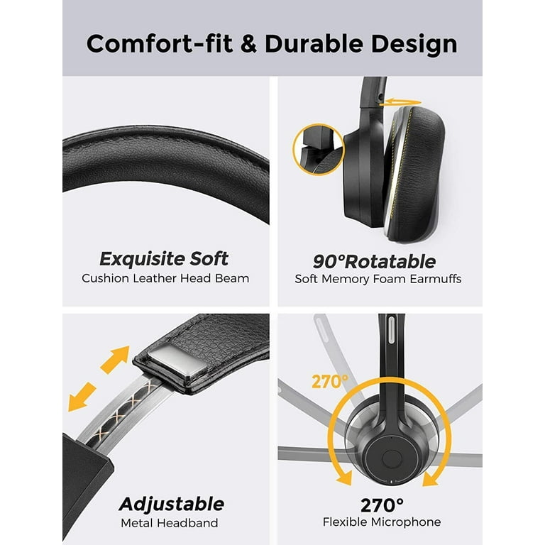 Mpow HC5 Wireless Bluetooth Headsets Noise Cancelling with Dual Microphone 22H Battery Life CVC 8.0 Mute Control Soft Earpad Over Ear Walmart