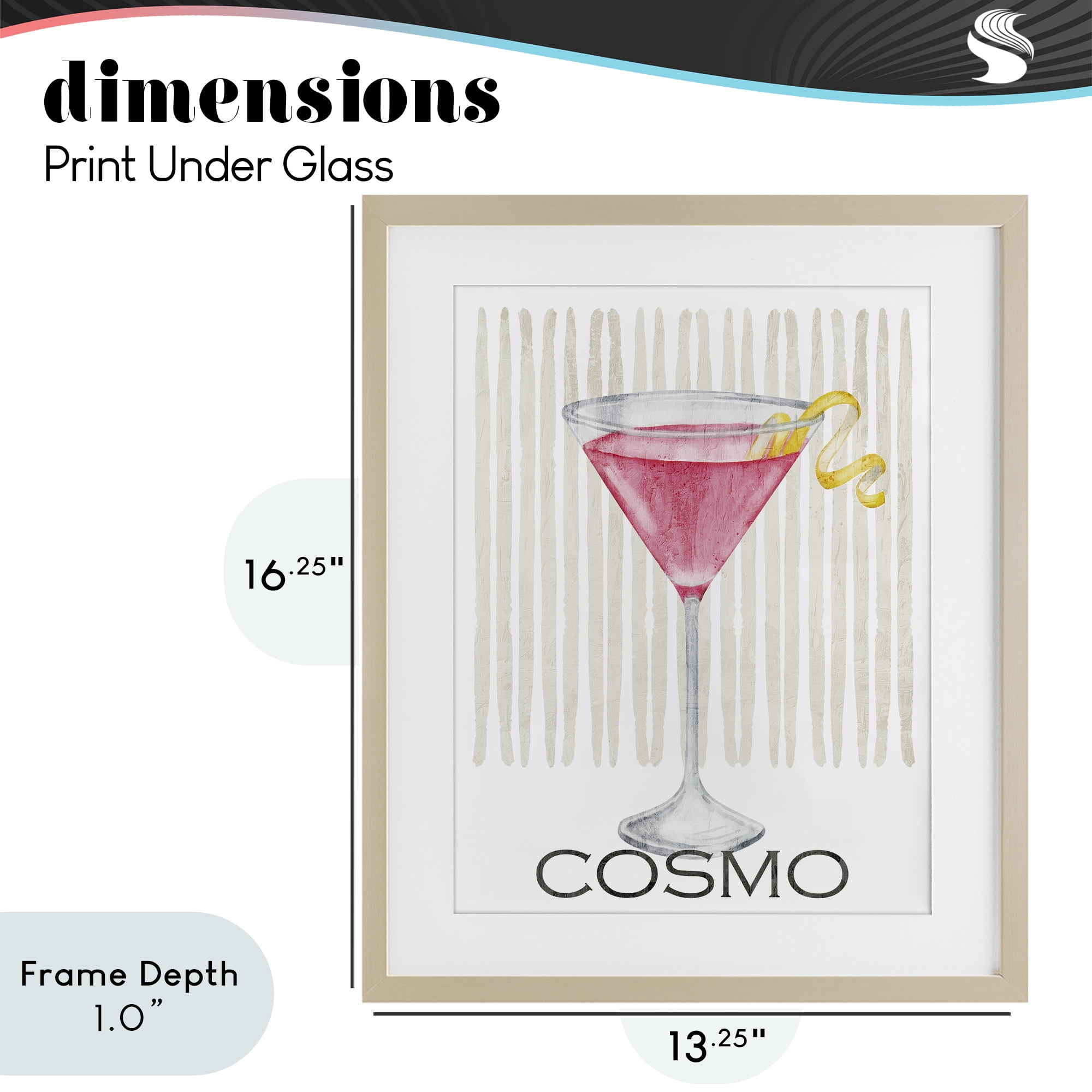 Stupell Industries Pink Cosmo on Stripes Birch Framed Print Under Glass, design by Kim Allen