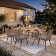 thumbnail image 3 of JOIVI 7-Piece Patio Dining Set, Outdoor Dining Furniture for 4-6 people, Patio Wicker Dining Set with Rattan Chairs and Dining Table for Backyard, Deck( Tan & Straight-line Back), 3 of 8