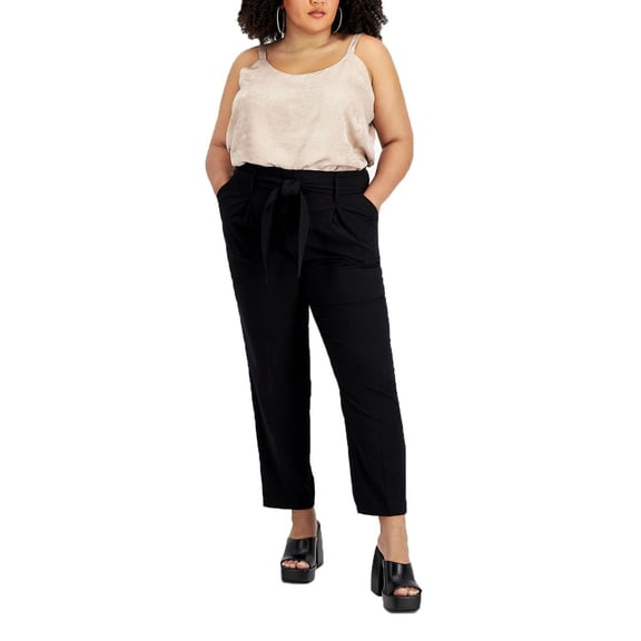Bar III Womens Plus Paperbag Waist Business Dress Pants