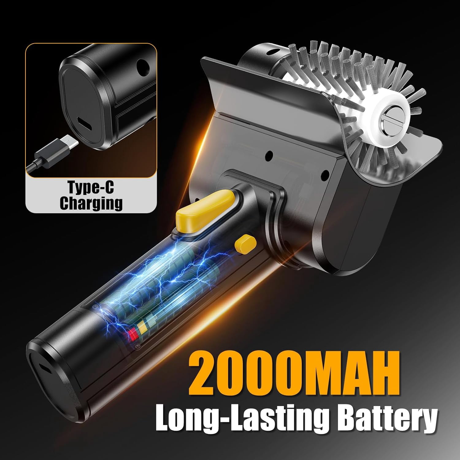 Electric Grill Brush, Heavy-Duty Cordless BBQ Brush with Stainless Steel Bristles, 2000mAh Rechargeable Battery, 1100RPM Motorized Cleaner for Grates, Griddles and Smoker