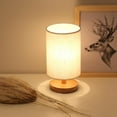thumbnail image 3 of DOLITY Modern Bedside Table Lamp Wood Base Shade LED USB Rechargeable Nightlight White Linen, 3 of 6