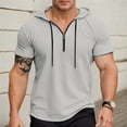 thumbnail image 2 of MIXUE Shirts For Men Summer Solid Color Hooded Zipper Short Sleeve Slim Fit Casual Pullover Tops T-shirts Activewear,Gray,XXL, 2 of 5