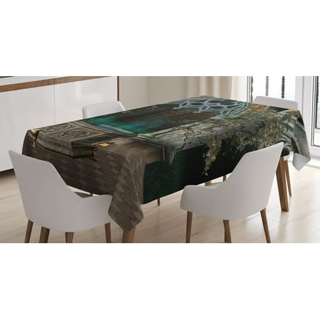 

Gothic House Decor Tablecloth Mystical Patio with Enchanted Wish Ivy Antique Gateway to Magical Forest Rectangular Table Cover for Dining Room Kitchen 60 X 90 Inches Grey Teal by Ambesonne