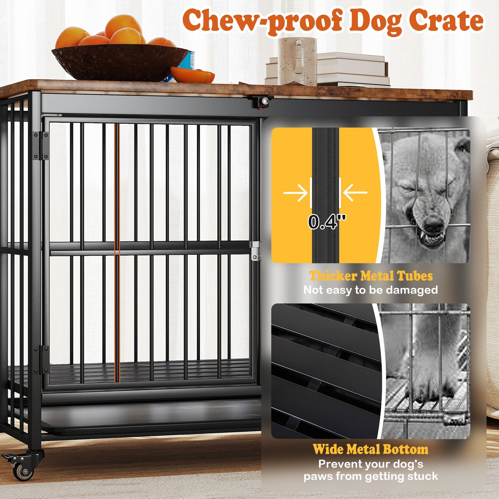 Gymax Foldable Dog Crate Furniture w/Removable Tray Lockable Door Lockable Wheels