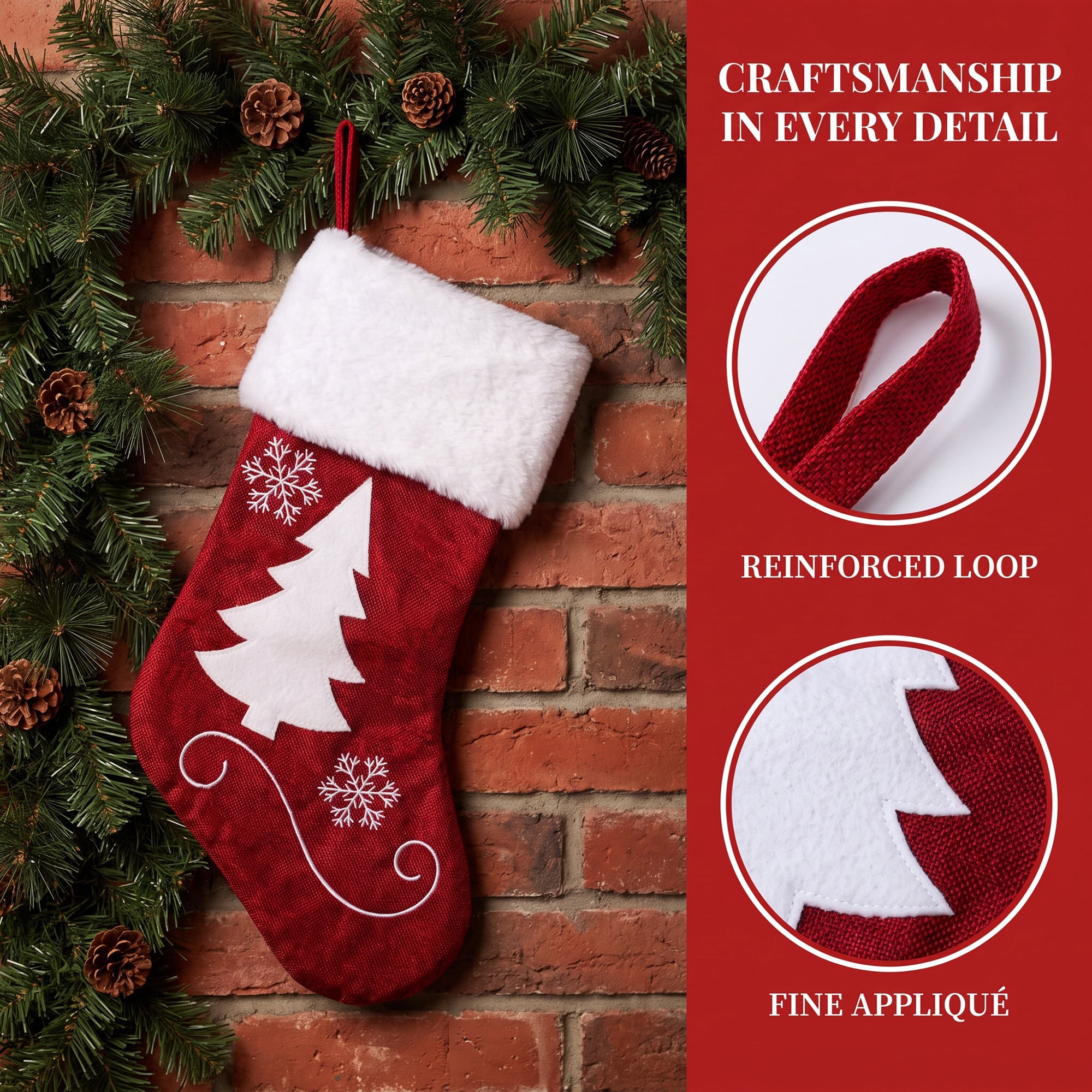 Unique Bargains Embroidered Stocking Cable Knit Christmas Tree Pattern 18"