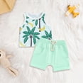 thumbnail image 2 of TOWED22 Toddler Boy Summer Outfits 2pcs Soft Cotton Sleeveless Tee Tank + Print Drawstring Shorts Clothes Set(Light Green,2-3 Y), 2 of 7