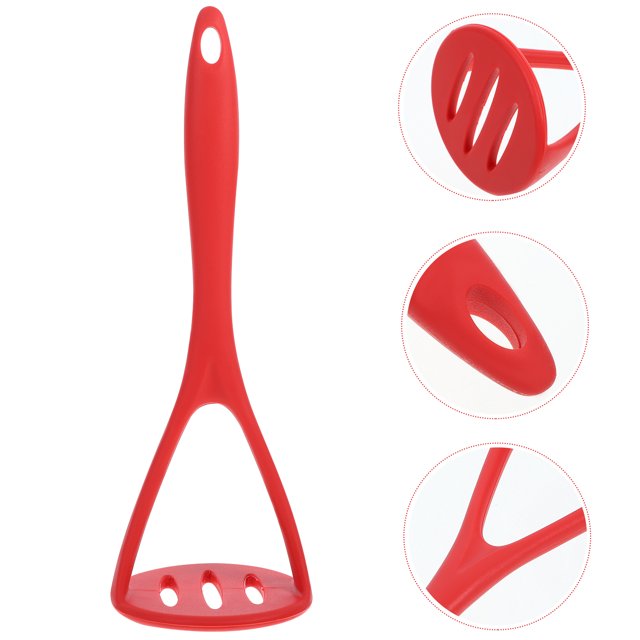 Silicone Potato Masher Sturdy and Heat Resistant Masher Manual Potato Masher Fruit Ricer Masher Kitchen Gadgets ( Red )