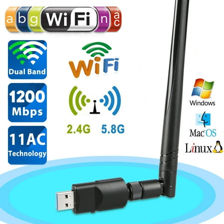 Pci Ac Wifi Adapter 1200Mbps Wireless USB Wifi Adapter, Dual Band 2.4/5GHz USB WI-FI Router Network Repeater W-lan Card with Antenna 802.11 ac/a/b/g/n Support Windows XP/7/8/10,MAC,OSX ()