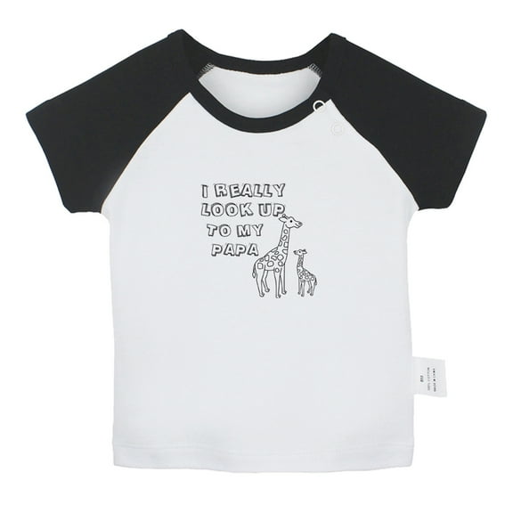 I Really Look UP To My Papa Funny T shirt For Baby, Newborn Babies T-shirts, Infant Tops, 0-24M Kids Graphic Tees Clothing (Short Black Raglan T-shirt, 0-6 Months)