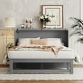thumbnail image 2 of Bellemave Queen Size Murphy Bed, Solid Wood Foldable Platform Bed Frame Can Convert to Cabinet, Murphy Cabinet Bed with USB Port and removable Shelves on Each Side (Queen,Gray), 2 of 10