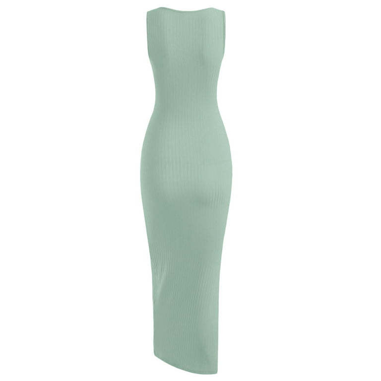 ZAFUL for Ladies Prom Dress or cocktail dress Spaghetti Strap Thigh Split  Slinky Bodycon Maxi Dress Green S 