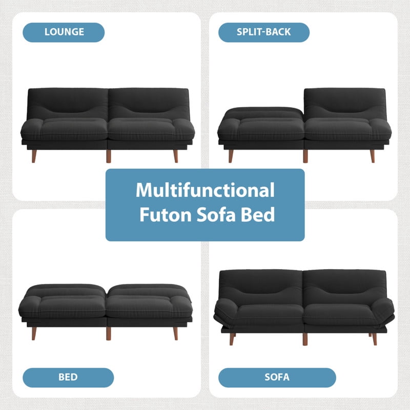 Homall Futon Sofa Bed with Adjustable Backrest & Five Angles Adjustable Armrests Sofa Couch for Small Spaces Living Room Office,Fabric Black