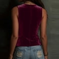 thumbnail image 7 of Vintage Velvet Vest for Women V Neck Cropped Sleeveless Casual Button Down Waistcoat Tops Regular Fitted Jacket Waistcoat Summer Trendy Going Out suits For Womens Fashion Womens Tops Wine XL, 7 of 7