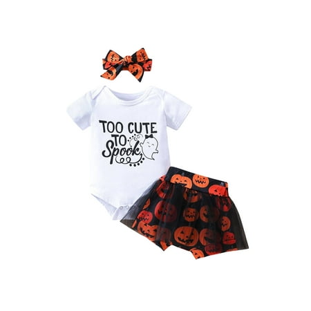 

xkwyshop Baby Girl My 1st Halloween Skirt Set Long Sleeve Romper+Tutu Dress+Headband Outfits White Orange 12-18 Months