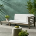 thumbnail image 3 of Cascada Outdoor Acacia Wood Right Arm Loveseat and Coffee Table Set with Cushion, Gray and White, 3 of 8