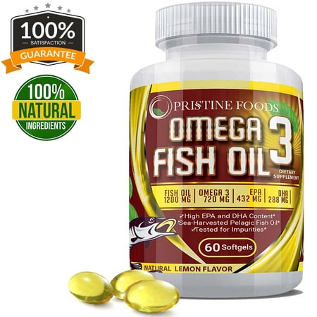 Pristine Food's Omega 3 Fish Oil 1200 Mg Essential Fats Natural Immune System Booster Supplement 100% Pure EPA DHA Heart Brain Joint Nerve Skin Support 60 Soft Gel