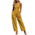 thumbnail image 2 of Women's Halter Jumpsuit, Solid Color Sleeveless With Zipper Pocket, Elastic Waist One-Piece Pants For Summer Vacation Yellow XL, 2 of 6