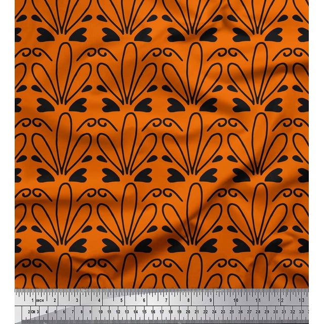 Soimoi Orange polyester Crepe Fabric Tendril & Abstract Print Fabric by Yard 52 Inch Wide