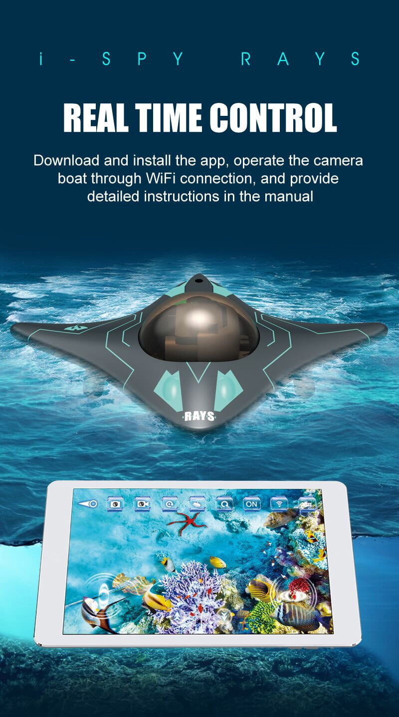 Mini WiFi Remote Control Fish Finder Boat Underwater Camera, Real-time Transmission Photo Video FPV RC Boat, Phone APP Control 6CH Fishing Toy, Dual Camera, Perfect for Pool Lake Pond Play