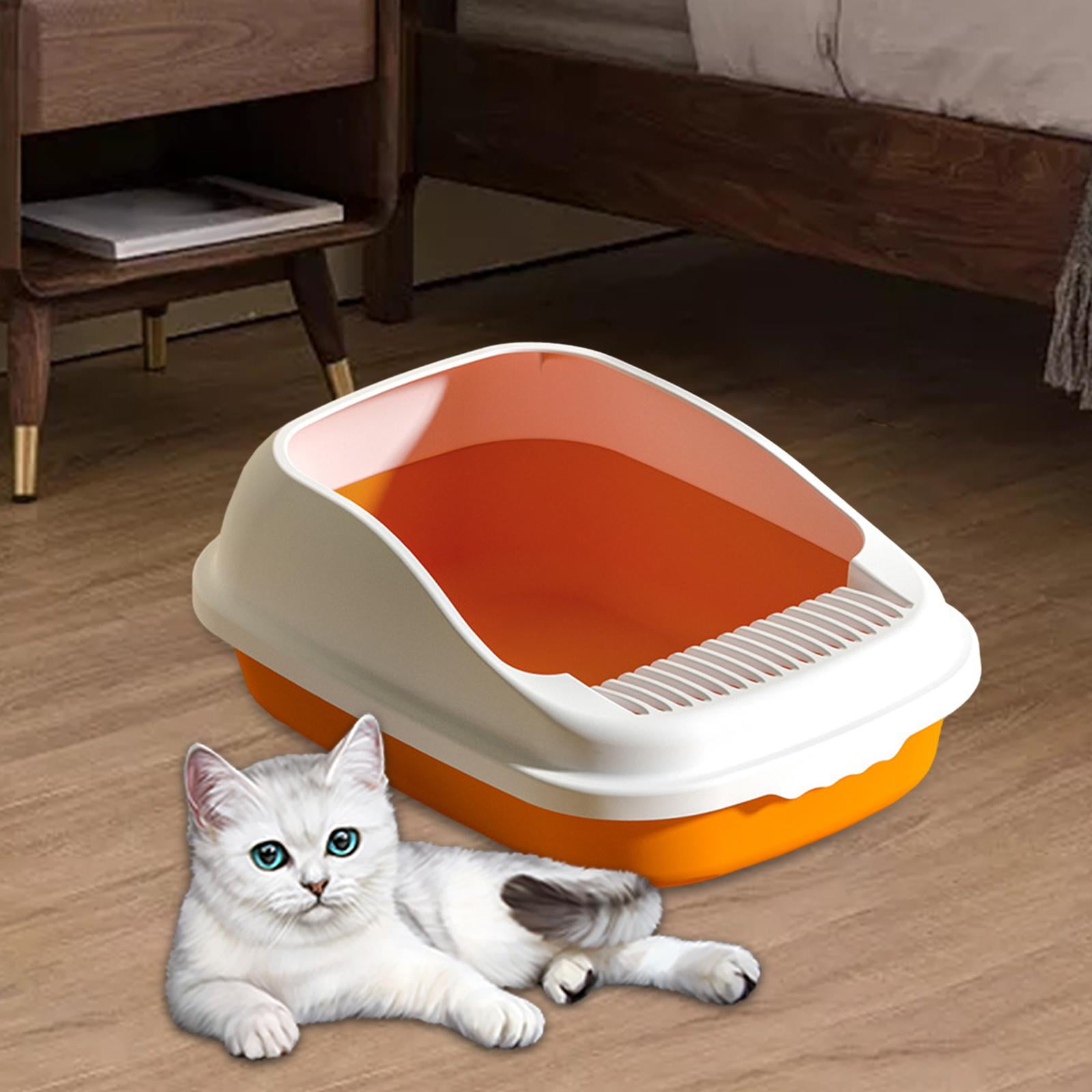 Bvdfgk Cat Litter Box Litter Tray Semi Enclosed Leakproof Removable Base for Small Pets Orange
