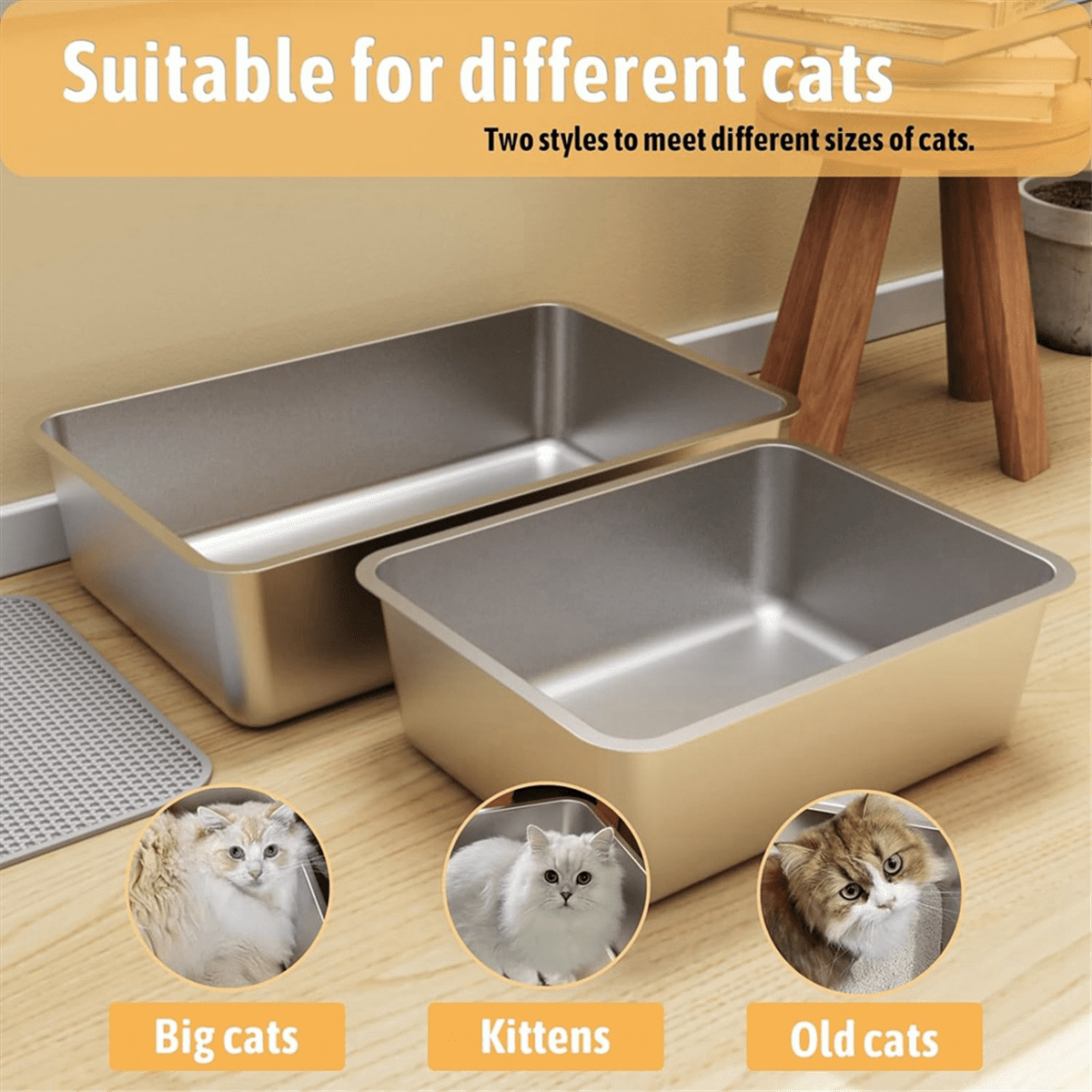 Stainless Steel Cat Litter Box, 17.5 X 13.5 X 6 Inch, Odour Proof Litter Pan, Non-Stick, Easy to Clean, Rust Resistant