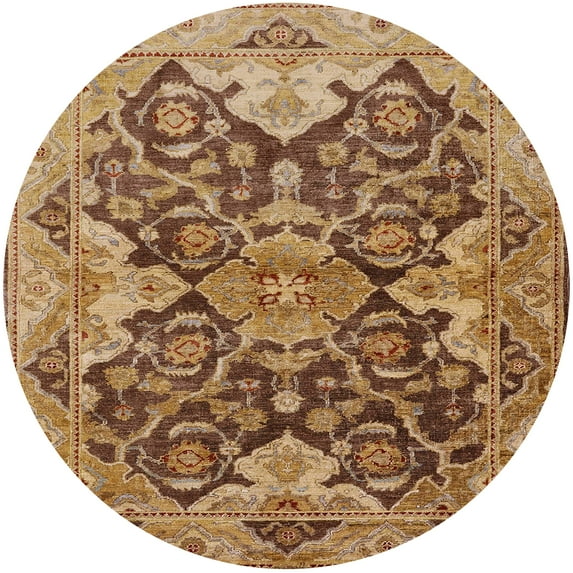 Ahgly Company Indoor Round Mid-Century Modern Brown Sand Brown Oriental Area Rugs, 7' Round