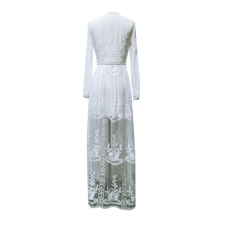 knee length dresses for ladies PinkBlush White Lace Mesh Overlay Long Sleeve Maxi Dress main image 0